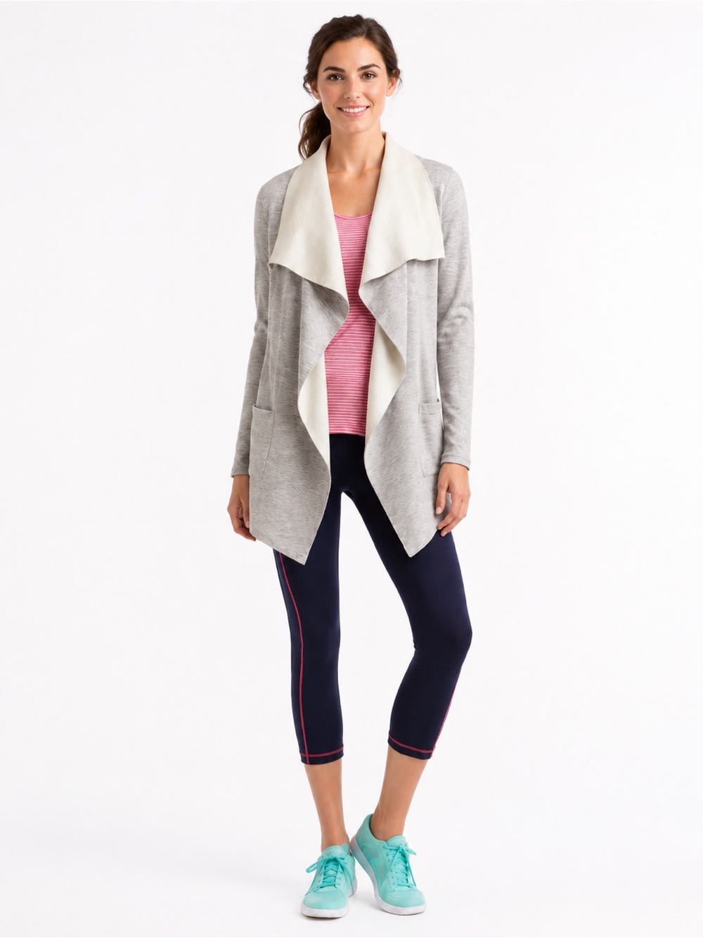 Jolie Heathered Gray Open Waterfall Raw Hem Cardigan